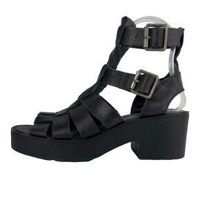 WINDSOR SMITH Leather Block Heel Ankle Straps Fisherman Gladiator Black Sandal 6